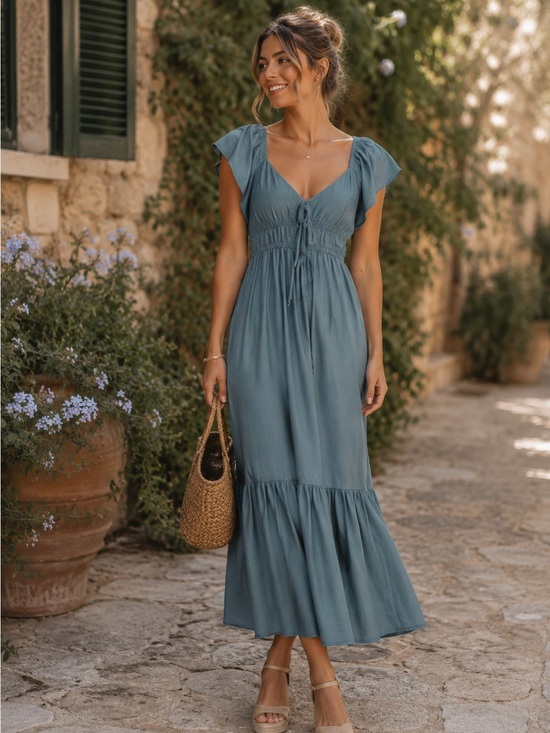 Blu Pepper Dresses & Skirts - Blu Pepper Teal Sweetheart Shirred Maxi Dress SZ S Cottagecore